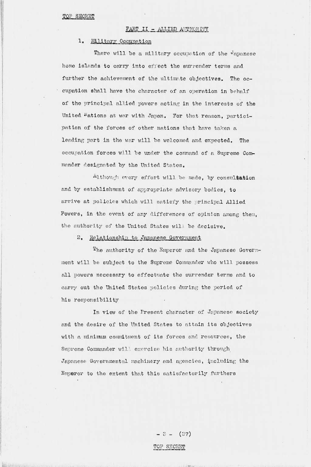 [U.S. Initial Post-Surrender Policy for Japan (SWNCC150/3)](Larger image)