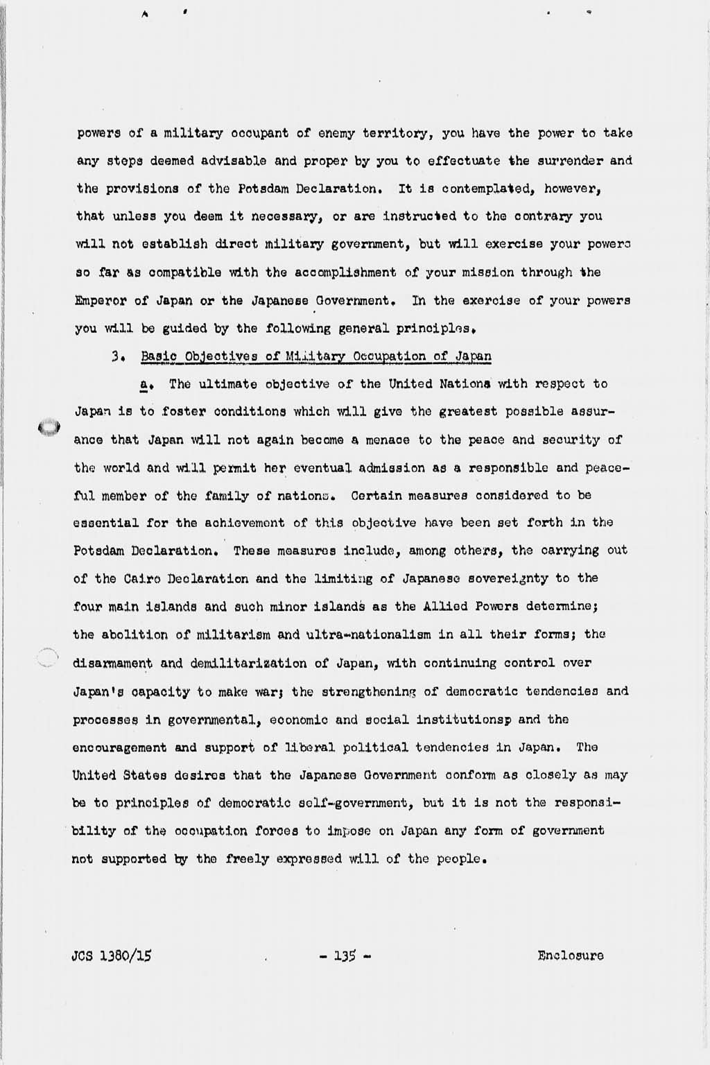 [Basic Initial Post Surrender Directive to Supreme Commander for the Allied Powers for the Occupation and Control of Japan (JCS1380/15)](Larger image)