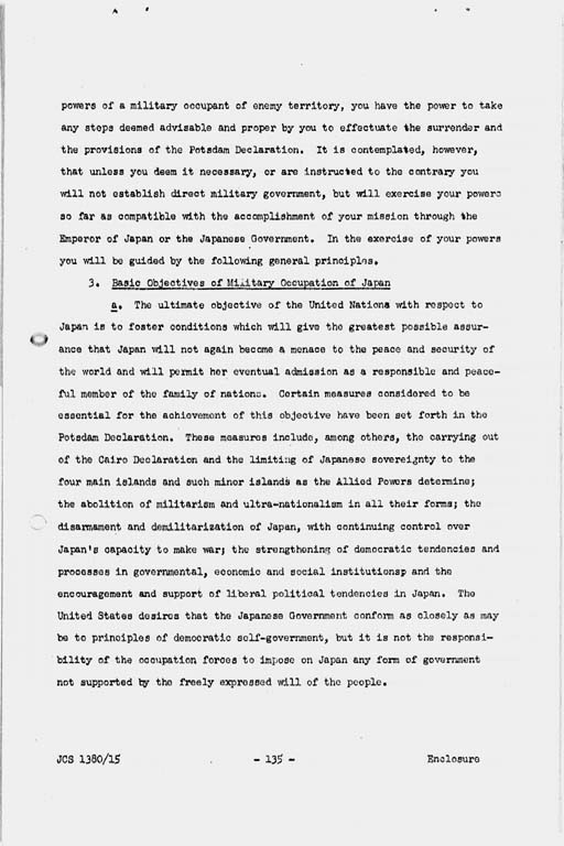 [Basic Initial Post Surrender Directive to Supreme Commander for the Allied Powers for the Occupation and Control of Japan (JCS1380/15)](Regular image)