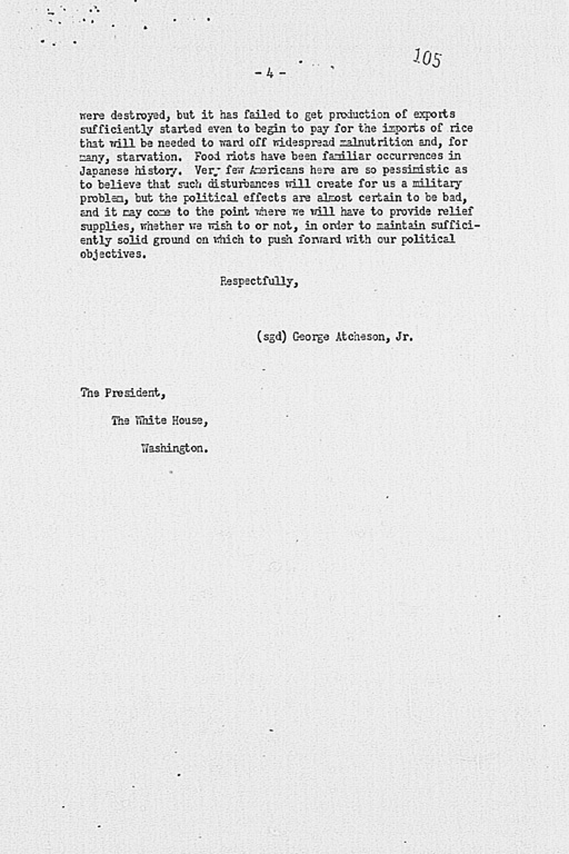 『Letter from George Atcheson, Jr. to the President dated November 5, 1945.』(標準画像)