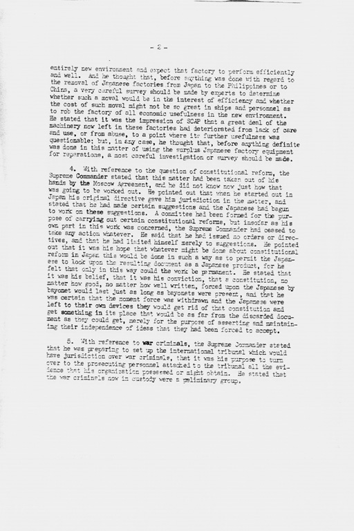 [Memorandum of Interview with General of the Army Douglas MacArthur Held on January 29, 1946](Regular image)