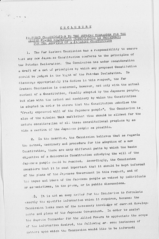 [Proposed Communication to the Supreme Commander for the Allied Powers Requesting Consultation on Procedures for the Adoption of a Japanese Constitution](Regular image)