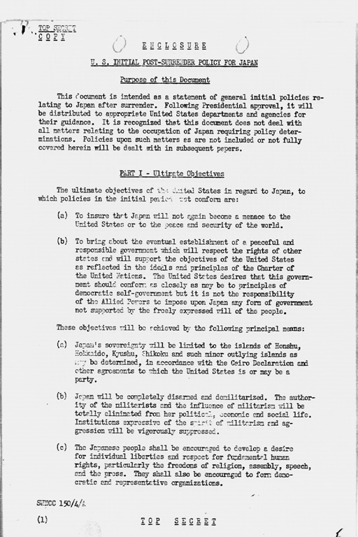 U.S. Initial Post-Surrender Policy for Japan (SWNCC150/4/A) (preview)