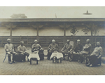 Two admirals and six generals surrounding YAMAGATA Aritomo, on his inspection tour to Mukden, Manchuria (fourth from left is OYAMA Iwao) (from L to R, KUROKI Tamemoto, Commander of 1st Army, NOZU Michitsura, Commander of 4th Army, YAMAGATA Aritomo, General Chief of Staff, OYAMA Iwao, OKU Yasukata, Commander of 2nd Army, NOGI Maresuke, Commander of 3rd Army, KODAMA Gentaro, Manchurian Army General Chief of Staff, KAWAMURA Kageaki, Yalu River Army Commander) 26 July 1905 (Meiji 38) Papers of OYAMA Iwao, #62-18