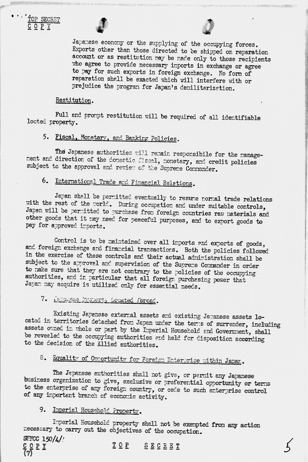 [U.S. Initial Post-Surrender Policy for Japan (SWNCC150/4/A)](Larger image)