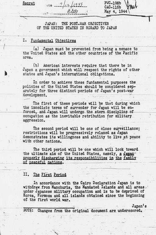 [Japan: The Post-War Objectives of the United States in regard to Japan (PWC108b, CAC116b)](Regular image)