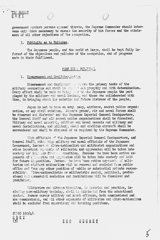 [U.S. Initial Post-Surrender Policy for Japan (SWNCC150/4/A)](Regular image)