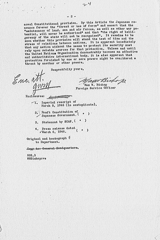『Max W. Bishop to the Secretary of State, Subject: Japanese Government’s Draft Constitution』(標準画像)