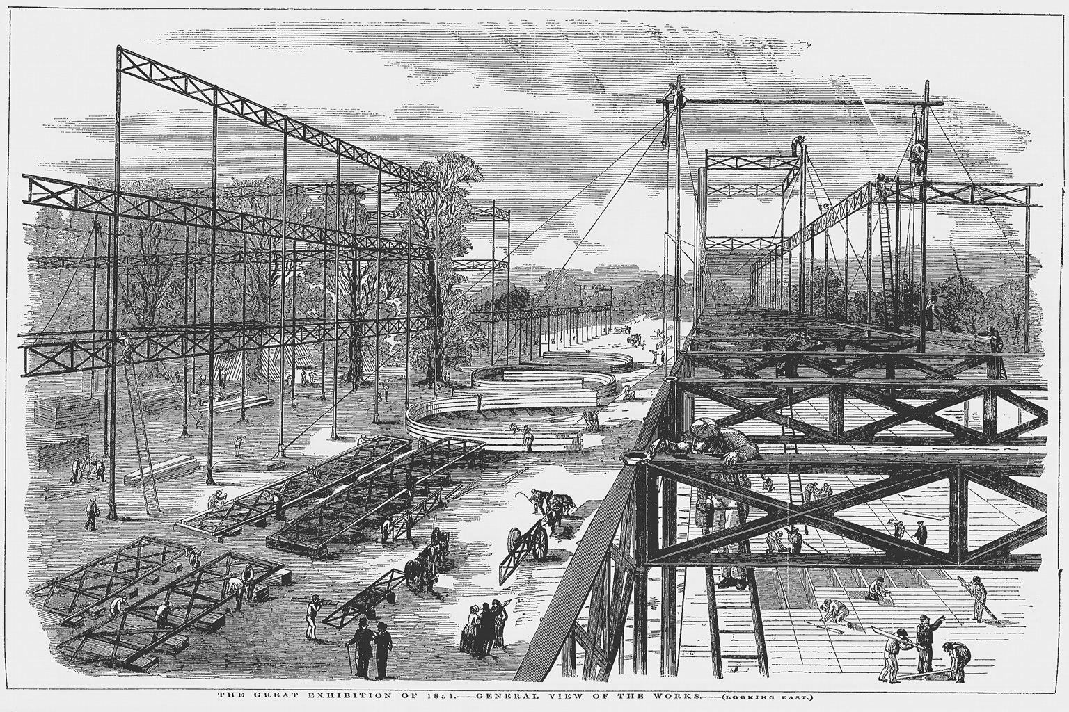 Construction Work at Hyde Park, East Side (Larger image) | Expositions,  where the modern technology of the times was exhibited.