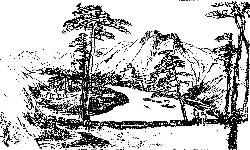 a sketch of mountain scenery
