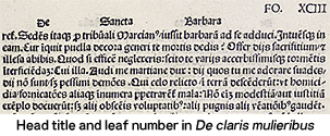 Head title and leaf number in "De claris mulieribus"