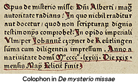 Colophon in "De mysterio missae"