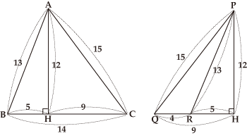 (13,14,15)と(4,13,15)のヘロン三角形