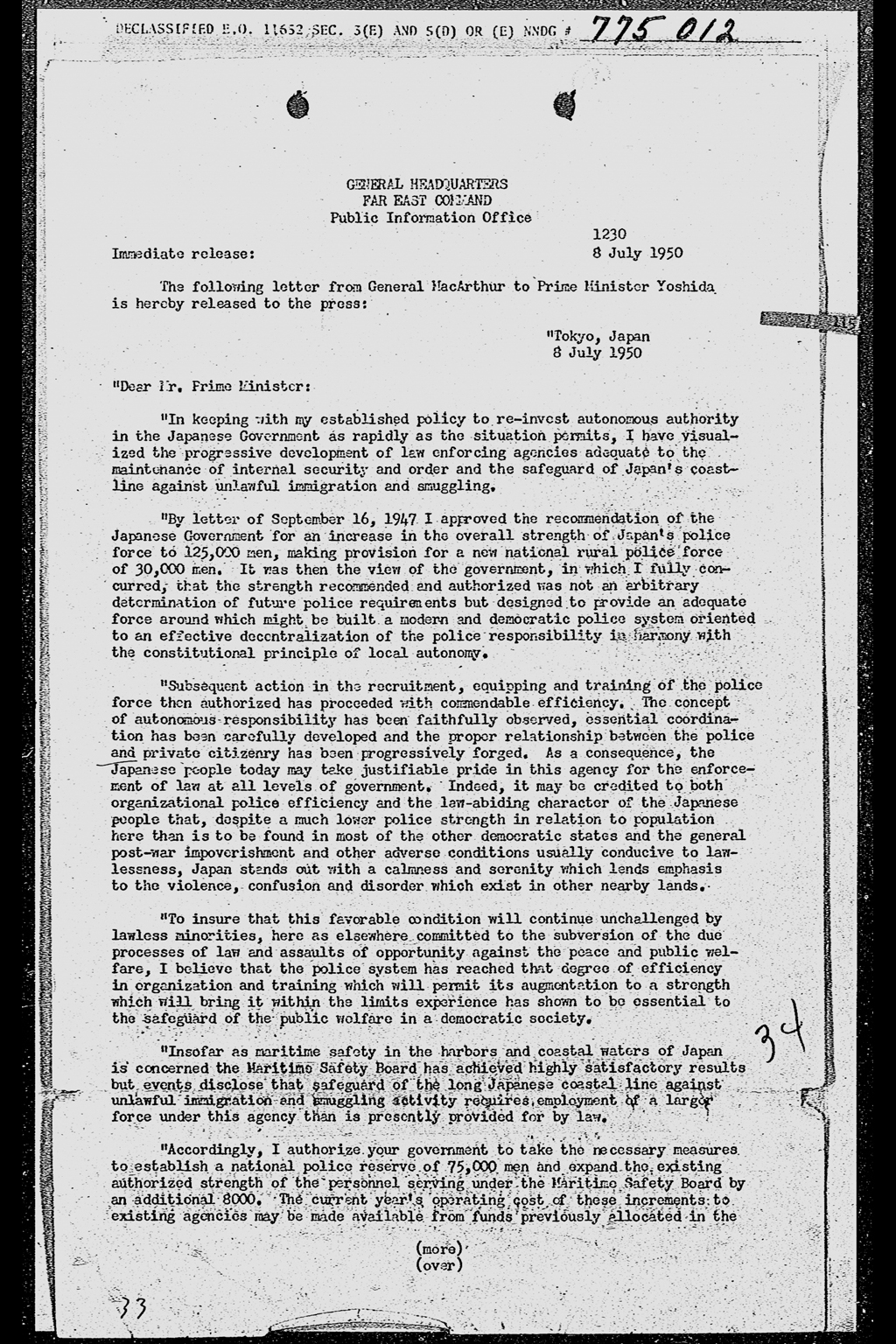 [Douglas MacArthur's Letter to Prime Minister](larger)