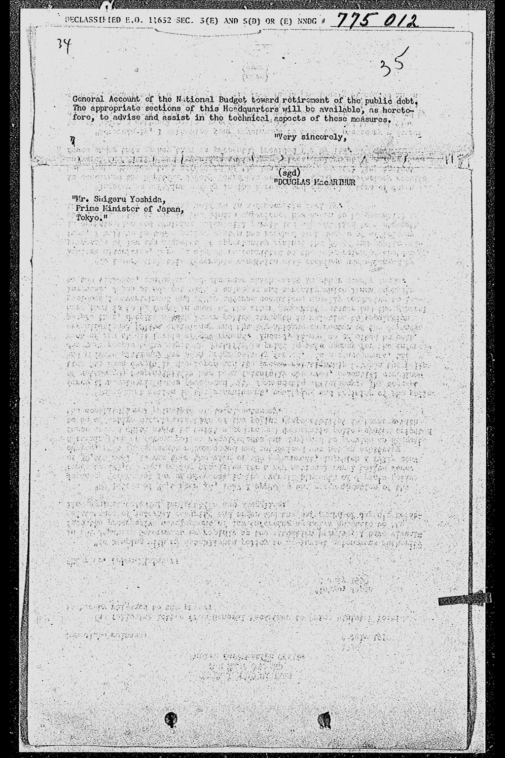 [Douglas MacArthur's Letter to Prime Minister] (拡大画像)