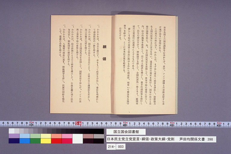 日本民主党立党宣言・綱領・政策大綱・党則 (標準画像)