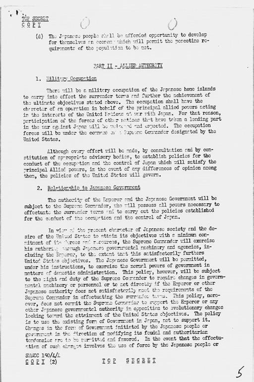 U.S. Initial Post-Surrender Policy for Japan (SWNCC150/4/A) (preview)