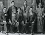 Founders of the Social Democratic Party: (L to R) Abe Iso'o, KAWAKAMI Kiyoshi, KOTOKU Shusui, KINOSHITA Naoe, KATAYAMA Sen, NISHIKAWA Kojiro From supplement volume of (Kotoku Shusui Zenshu)