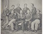 The first students dispatched abroad by the Tokugawa shogunate, in 1862 (Bunkyu 2). NISHI Amane stands at far right. From (Bakumatsu Meika Shashinshu)