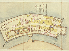 出島内の建物配置平面図「長崎諸御役場絵図」
