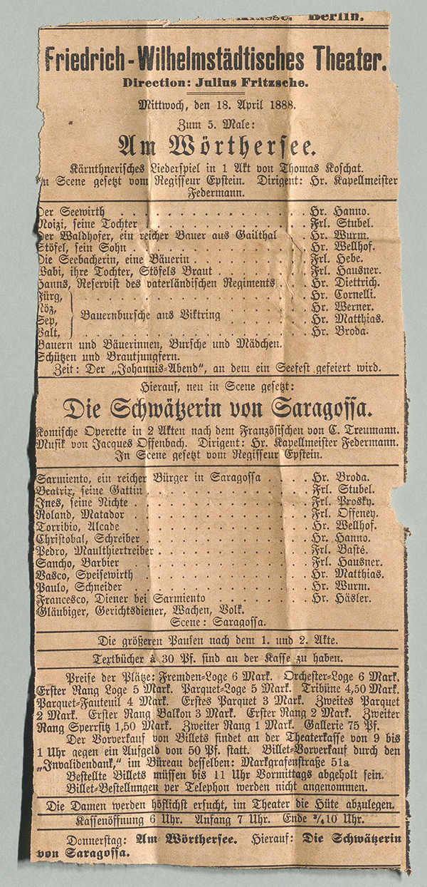 フリードリヒ・ヴィルヘルム劇場の配役表の画像